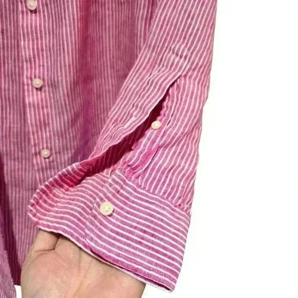 Lauren Ralph Lauren Women Blouse Embroidered Linen Pink Stripe Size S/P #134 - Picture 5 of 11